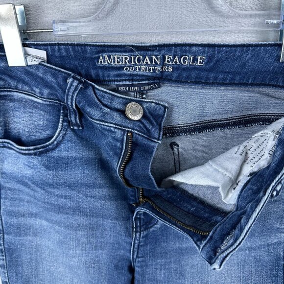 American Eagle Outfitters Skinny Jeans Womens Size 12 Distressed Mid Rise Blue - Picture 5 of 13